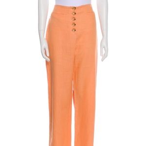 Light salmon colored Paloma wool linen high waisted pants.
